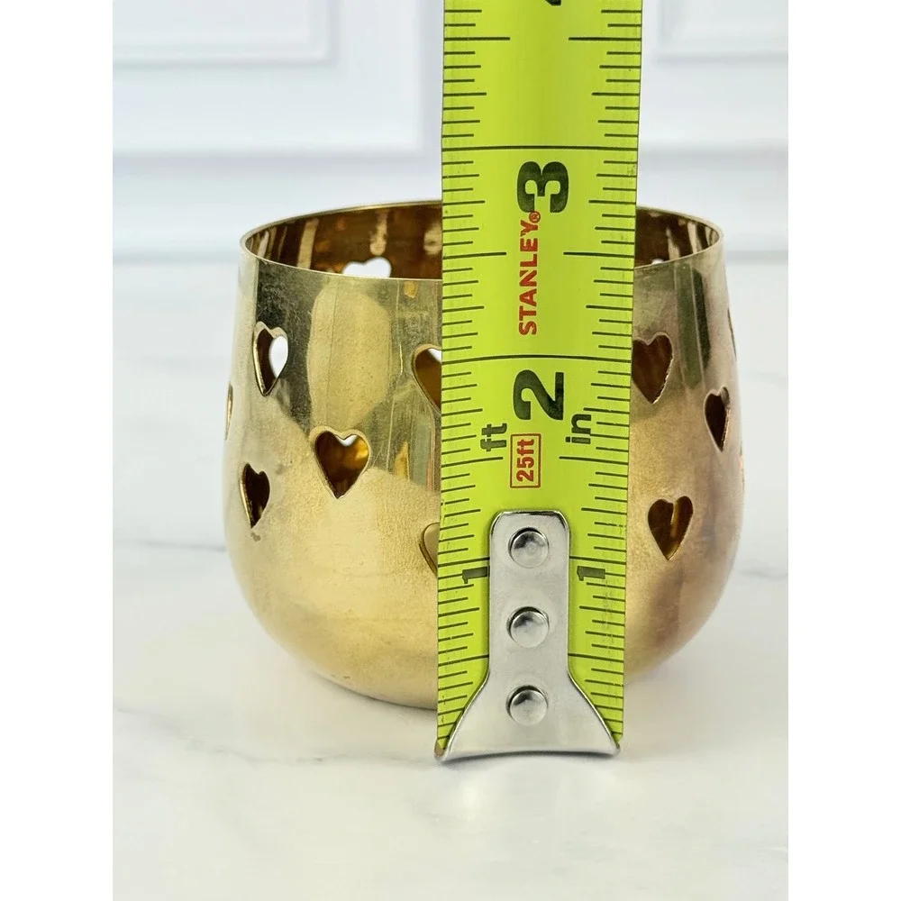 VTG Hosley Solid Brass Heart Cutout Votive Candle Holder Tea Light 2 1/2